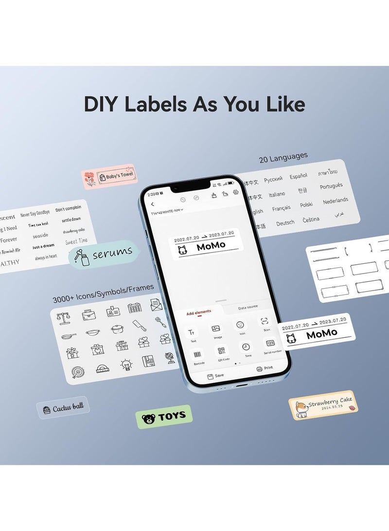 NIIMBOT D11 New Version Label Maker Machine D11-H Label Printer with Tape, 300dpi Upgraded Resolution, Bluetooth Label Printer, Portable Thermal Printer with 15mm Printing Width, Sticker Maker for Clothing Food Organizing Home Office School, Blue - Image 2